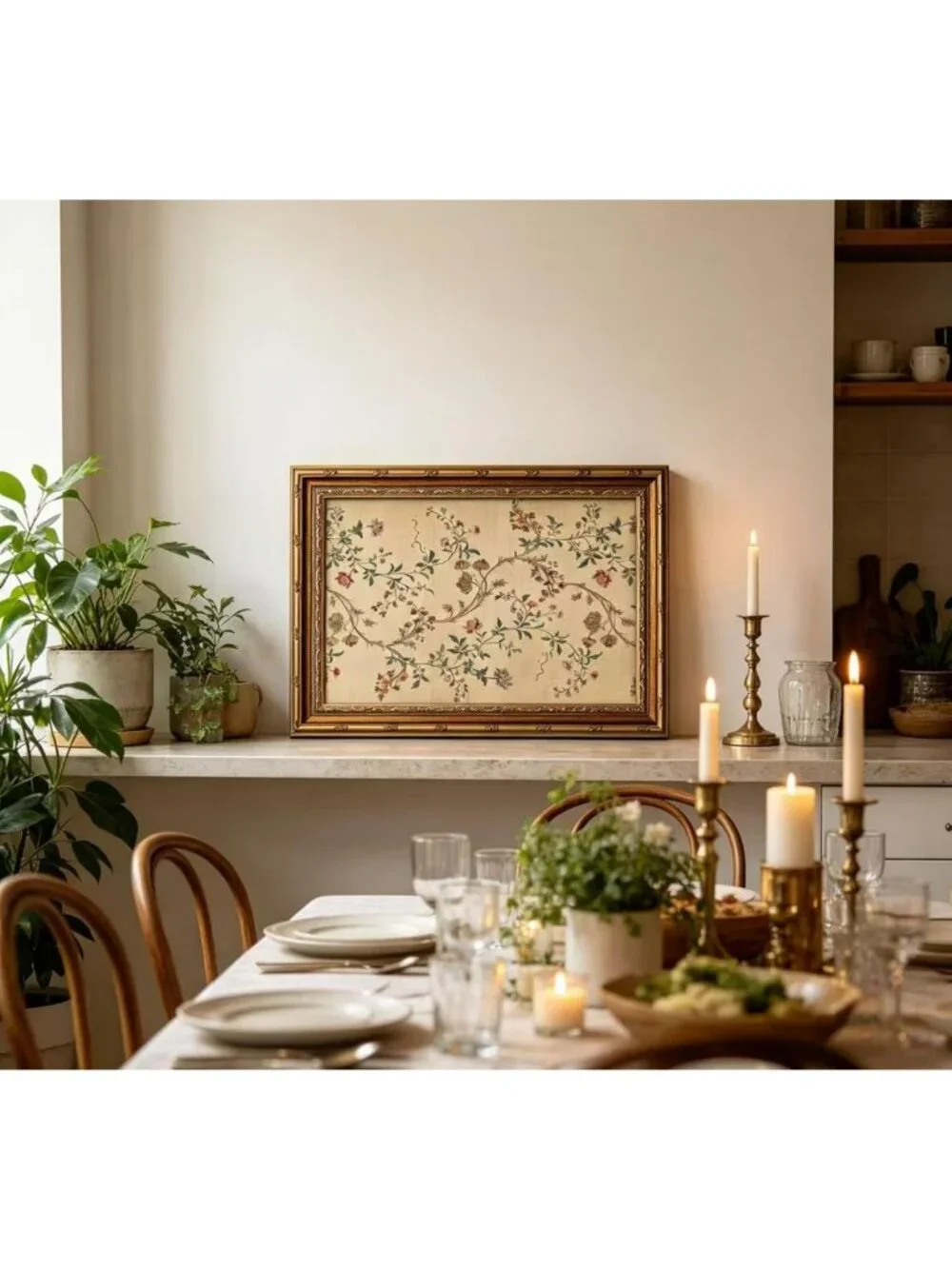 Elegant Vintage Floral Vine Wall Art - Retro Beige Botanical Canvas Print